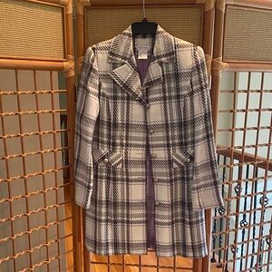 Worthington Plaid Trench Coat - Black/White/Purple